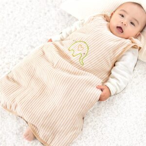 Lightweight Shoulder Snaps Elephant Embroidery Natural Colored Cotton Zipper Baby Sleeping Bag