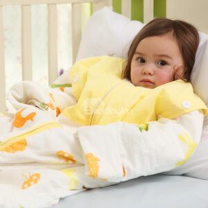 Bright Yellow Mushroom and Duck Print Natural Colored Cotton Zipper Baby Sleeping Bag