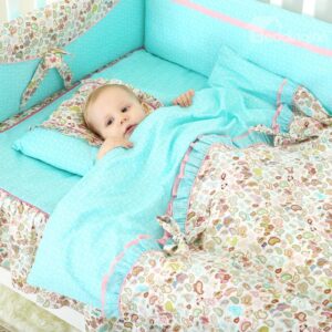 Floral Pattern White Dots Light Green Crib Bedding Set