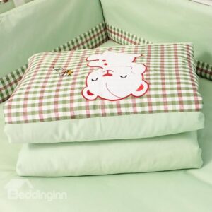 Cute Bear Red and Green Squares Baby Quilt