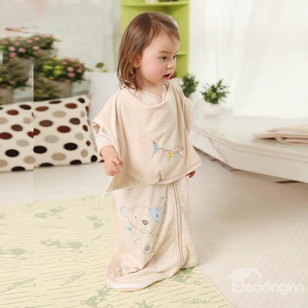 Super Cute Cartoon Bear Print Natural Colored Cotton Baby Sleeping Bag