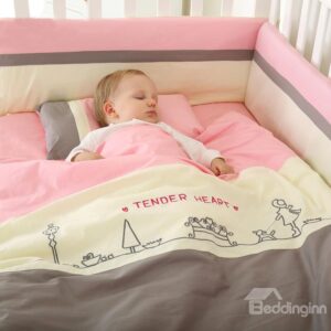 Super Warm and Comfortable Girl Playing with Dog Crib Bedding Set
