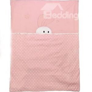 Cozy Adorable Rabbit Printing Full Cotton Pink Baby Quilt