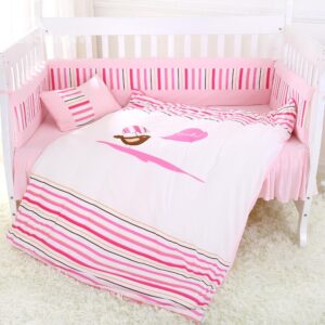 Super Warm Lovely Joyous Bird Stripes Pattern Crib Bedding Set