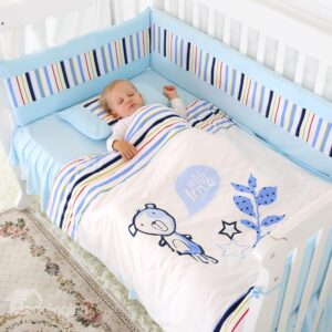 Super Cool Fresh Blue Bear Colored Stripes Crib Bedding Set