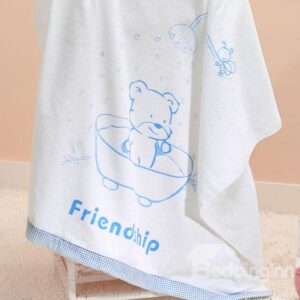 Cute Bear Taking Shower Printing Baby Blanket