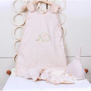 Lovely Elephant Print Shoulder and Side Button 6 Piece Natural Colored Cotton Baby Sleeping Bag