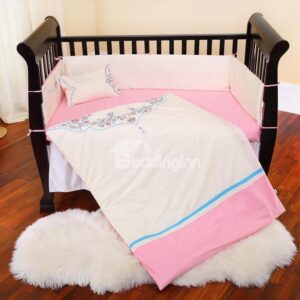 Beautiful Flower Embroidery Pattern Super Soft Cotton Crib Bedding Set