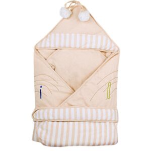 Lovely Plush Ball Hat Stripe Pattern Natural Colored Cotton Baby Sleeping Bag