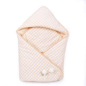 Lovely Plush Ball Trim Grid Pattern Natural Colored Cotton Baby Sleeping Bag