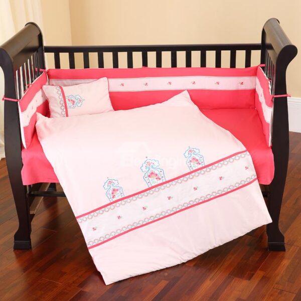 Pink Line and Floral Stripe Super Soft Crib Bedding Set