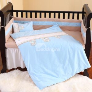 Super Soft Cotton Bright Blue Stripe Pattern Crib Bedding Set