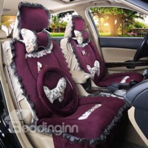 Super Warm and Comfortable Short Plush Floral and Bow Knot Car Seat Cover
