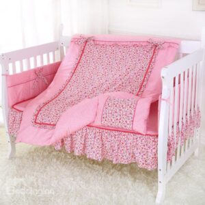 Super Soft and Comfortable Pink Floral Skirt Pattern Crib Bedding Set
