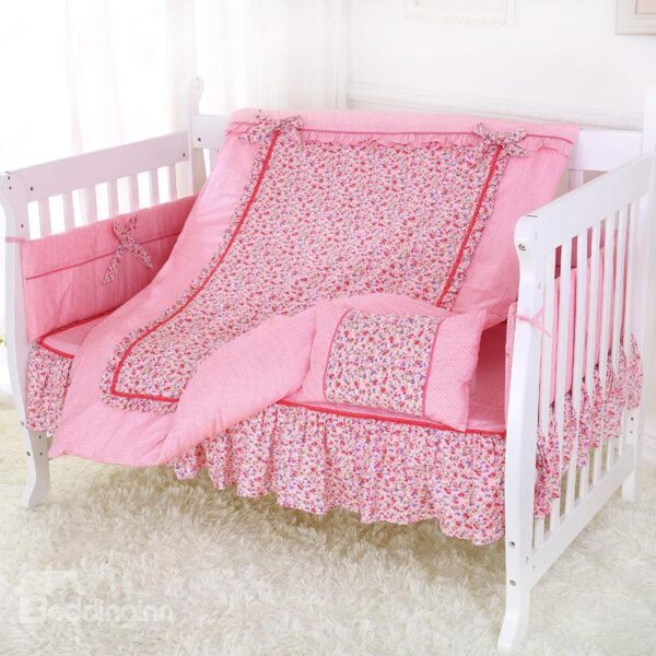 Super Soft and Comfortable Pink Floral Skirt Pattern Crib Bedding Set
