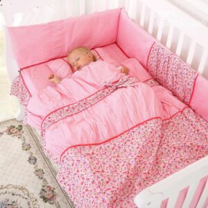 Warm and Comfortable Floral Stripe and Dots Pattern Crib Bedding Set