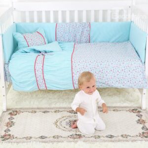 Fold Style Red Floral Stripe Pattern Crib Bedding Set