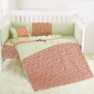 Fold Style Orange Floral Stripe Crib Bedding Set