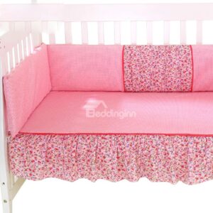 Pink Border Squares Pattern Pink 4-Piece Crib Bumper