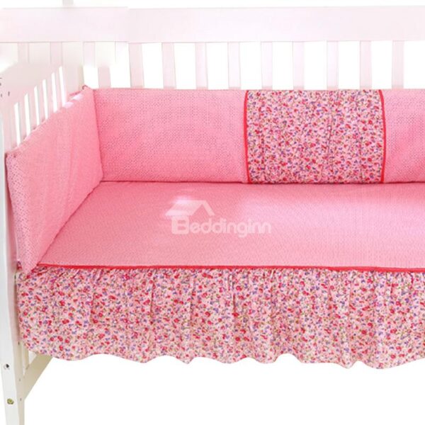 Pink Border Squares Pattern Pink 4-Piece Crib Bumper