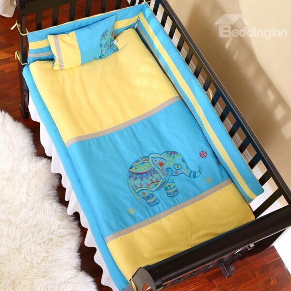 Bright Color Elephant Playing Painting Combination Yellow and Blue 10 Piece Baby Bedding Set