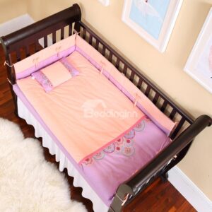 Semi-Round Flower Combination of Pink and Purple 8 Piece Crib Bedding Set