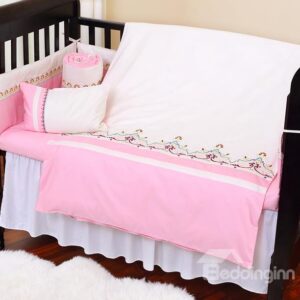 Wave Style Flower Romantic Pink Stripe Border Crib Bedding Set