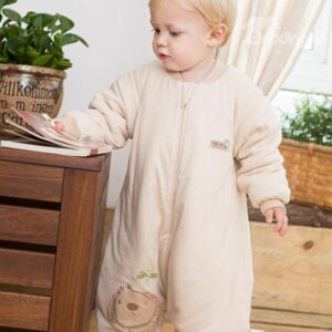 Cute Dog Trim Stripe Pattern Natural Colored Cotton Baby Sleeping Bag