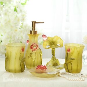 Elegant Creative Lotus Design 5-piece Bathroom Accessories