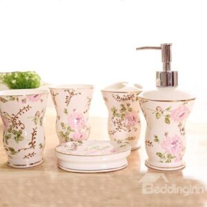 Pretty Romantic Floral European Style 5-piece Bathroom Accessories