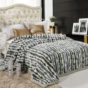 Fashion Gray Stripes Pattern Thick Polyester Fiber Material Blanket