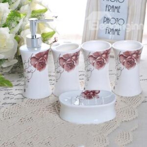 Wonderful Charming Rose Pattern Ceramic 5-piece Bathroom Accessories