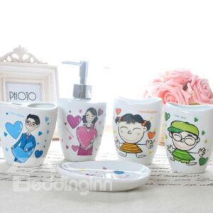 Sweet Family Pattern 5-piece Ceramic Bathroom Accessories