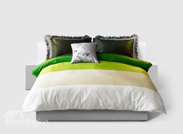 Modern Bright Green and White 4-Piece Cotton Duvet Cover Sets