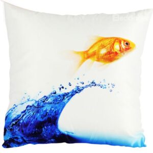 Gorgeous Golden Fish Sky Blue Water Painting Throw Pillow