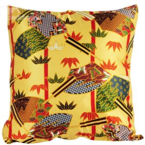 Japanese Style Red Bamboo and Grass Painting Yellow Throw Pillow