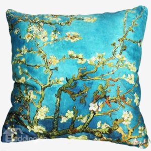 Super Soft Famous Prunus Painting Luxury Green Throw Pillow