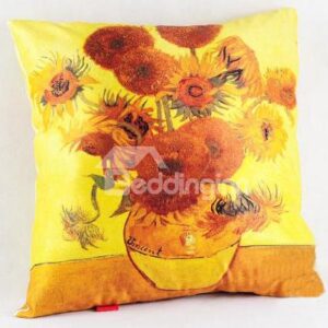 Famous Beautiful Sunflower Painting Pattern Throw Pillow
