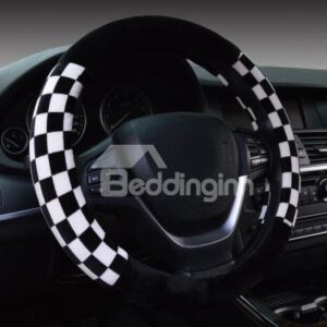 Classic Style Two Colors Squares Short Plush Car Steering Wheel Cover