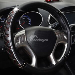 Wine Red Line Bright Black Car Steering Wheel Cover