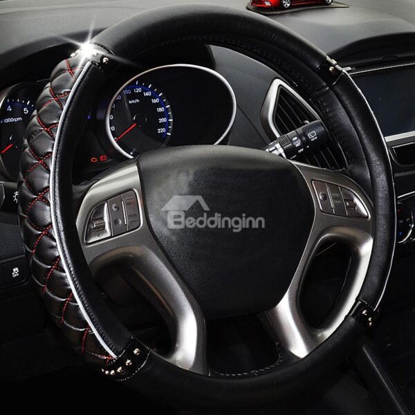 Wine Red Line Bright Black Car Steering Wheel Cover