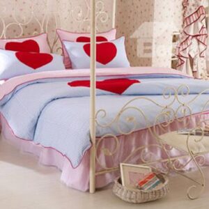 New Arrival Korean Style Red Heart 100% Cotton Duvet Cover Sets