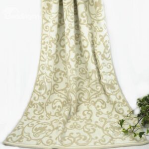 Graceful Beige Jacquard Pattern Full Cotton Bath Towel