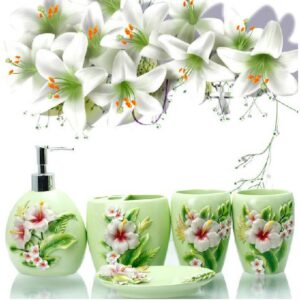 Fancy Graceful Lily Pattern 5-piece Bathroom Accessories