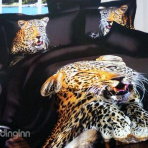 Golden Leopard with Black Ground Pattern 4-Piece Cotton Duvet Cover Sets
