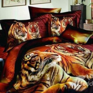 Heart-Warming Tiger Couples on Land Print 4-Piece Cotton Duvet Cover Sets