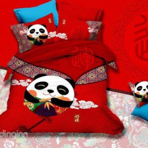 Super Cute Panda and Auspicious Clouds Print 4-Piece Cotton Duvet Cover Sets