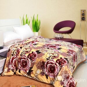 Dark Red Rose Yellow Background Pattern Soft and Warm Blanket