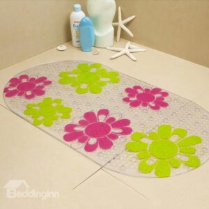 Beautiful Red Green Flower Skidproof Bath Rug