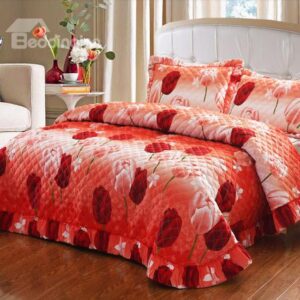 Dreamlike Red Tulip Bud Pattern Orange Flower Bed in a Bag Set